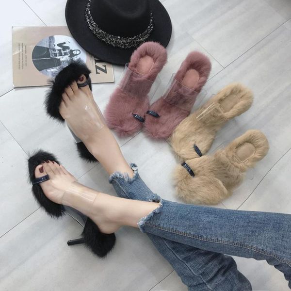 slippers hair flip flops high heels women transparent clip toe shoes long plush stiletto fur slides pvc crystal furry, Black
slippers hair flip flops high heels women transparent clip toe shoes long plush stiletto fur slides pvc crystal furry, Black