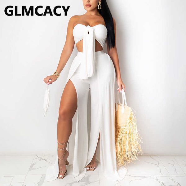 two piece summer beach suits tie up tube & slit loose pants set 210702, White
two piece summer beach suits tie up tube & slit loose pants set 210702, White