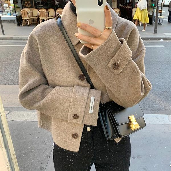 sannian women jacket retro oatmeal lapel single breasted loose long sleeve woolen short coat women clothes, Black;brown
sannian women jacket retro oatmeal lapel single breasted loose long sleeve woolen short coat women clothes, Black;brown