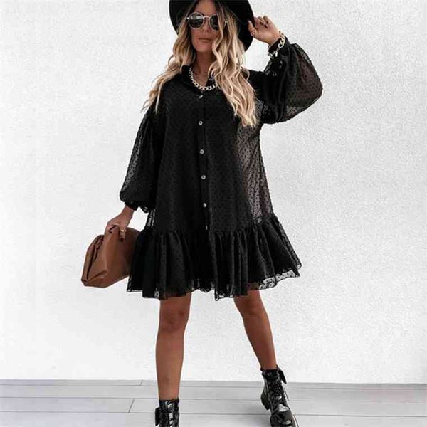 2021 spring casual elegant womens lace puff sleeve fashion solid color white hollow loose a-line ruffle stitching dress, Black;gray 
2021 spring casual elegant womens lace puff sleeve fashion solid color white hollow loose a-line ruffle stitching dress, Black;gray