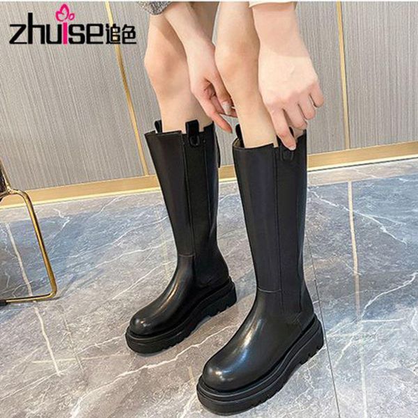 boots 2021 autumn and winter platform women's knee-high high-biker, Black 
boots 2021 autumn and winter platform women's knee-high high-biker, Black