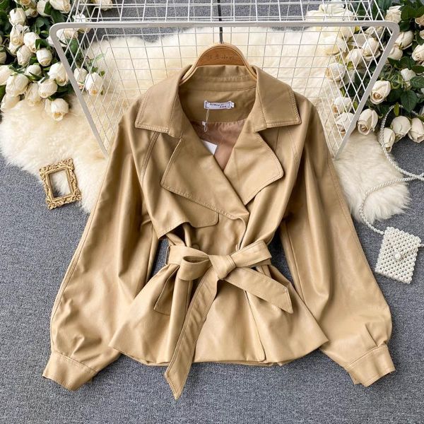 women's jackets b575 windbreaker 2021 autumn and winter fashion british style korean long sleeve pu leather jacket coat, Black;brown
women's jackets b575 windbreaker 2021 autumn and winter fashion british style korean long sleeve pu leather jacket coat, Black;brown