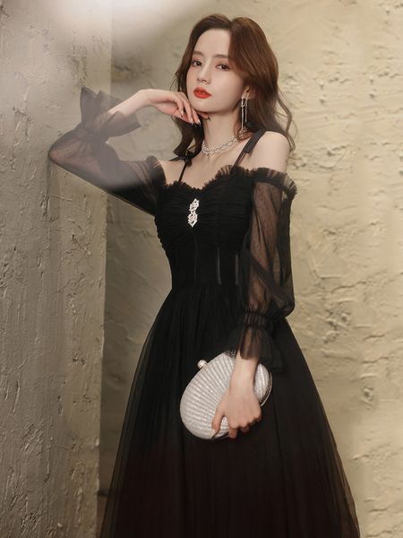Sexy Black Spaghetti Strap Off Shoulder Mesh Sleeve Party Gown Elegant Strapless Backless Bandage Long Evening Dress
Sexy Black Spaghetti Strap Off Shoulder Mesh Sleeve Party Gown Elegant Strapless Backless Bandage Long Evening Dress