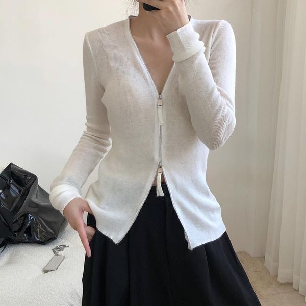 women's knits & tees autumn european and american fashionable v-neck design double zipper knitted cardigan sweater shows thin high long, White
women's knits & tees autumn european and american fashionable v-neck design double zipper knitted cardigan sweater shows thin high long, White