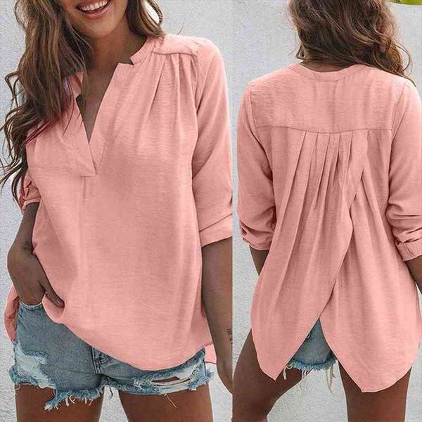 fashion solid color long sleeve women shirt pleated back slitting hem work vintage shirts 3xl, White
fashion solid color long sleeve women shirt pleated back slitting hem work vintage shirts 3xl, White