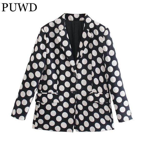 women's suits & blazers puwd vintage women single breasted loose black dot 2021 autumn fashion ladies notched collar jackets girls chic, White;black
women's suits & blazers puwd vintage women single breasted loose black dot 2021 autumn fashion ladies notched collar jackets girls chic, White;black
