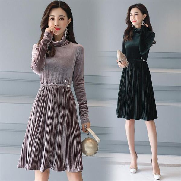 casual dresses 2021 autumn winter spring vestidos solid full sleeve beading pleated dress women turtleneck knee-length female, Black;gray
casual dresses 2021 autumn winter spring vestidos solid full sleeve beading pleated dress women turtleneck knee-length female, Black;gray