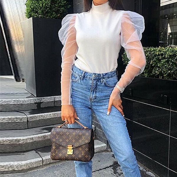 fashion women sheer mesh puff long sleeve turtleneck ladies solid blouse shirts black white baggy tunic female blusas
fashion women sheer mesh puff long sleeve turtleneck ladies solid blouse shirts black white baggy tunic female blusas
