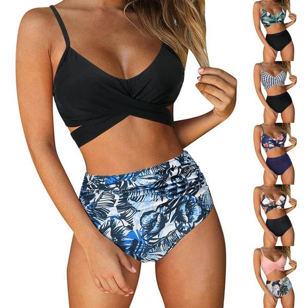 women's swimwear women cross high waisted string floral printed 2 piece bathing suit bikini fashion buckle off back low, White;black
women's swimwear women cross high waisted string floral printed 2 piece bathing suit bikini fashion buckle off back low, White;black