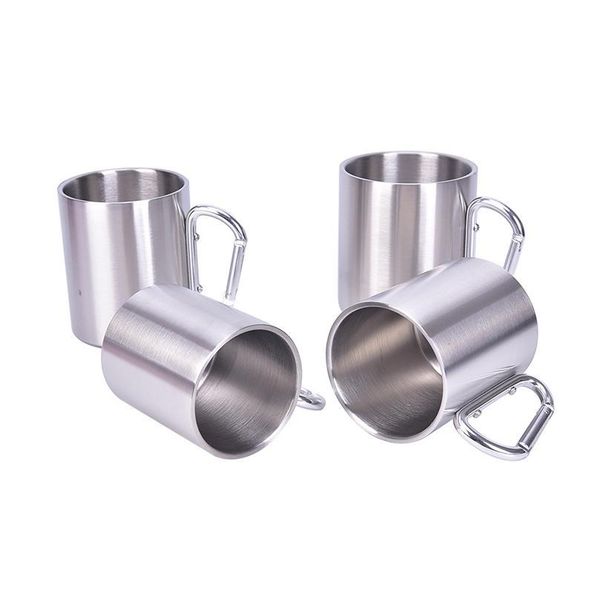 450ml portable camping traveling outdoor cup double wall mug with carabiner hook handle stainless s jlljmm