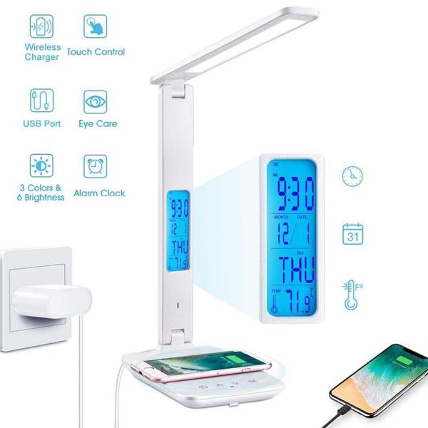 table lamps 10w qi wireless charging led desk lamp with calendar temperature alarm clock eye protect study business light
table lamps 10w qi wireless charging led desk lamp with calendar temperature alarm clock eye protect study business light