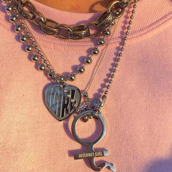 chains igirl necklace women heart pendant stainless steel harajuku female symbol gothic streetwear chain, Silver
chains igirl necklace women heart pendant stainless steel harajuku female symbol gothic streetwear chain, Silver