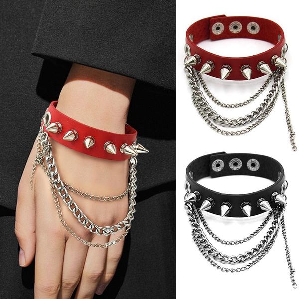 link, chain single row punk bracelet cuspidal spike adjustable faux leather rivet goth women men jewelry, Black
link, chain single row punk bracelet cuspidal spike adjustable faux leather rivet goth women men jewelry, Black