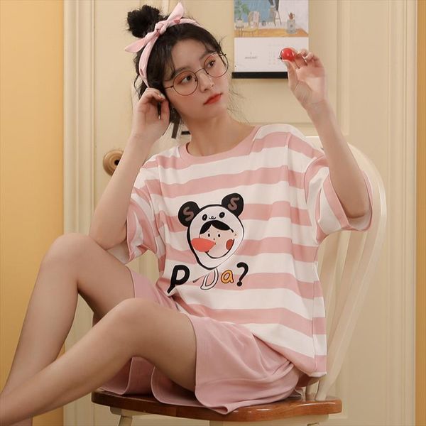 cute cartoon girl pajamas set women sleepwear short sleeve cotton summer korean sweet pink college style stripe homewear, Black;red
cute cartoon girl pajamas set women sleepwear short sleeve cotton summer korean sweet pink college style stripe homewear, Black;red
