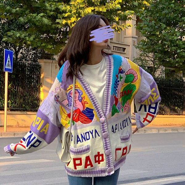 vintage cardigan womens sweater letter purple white patchwork cartoon embroidery oversized v-neck pocket buttons winter, White;black
vintage cardigan womens sweater letter purple white patchwork cartoon embroidery oversized v-neck pocket buttons winter, White;black