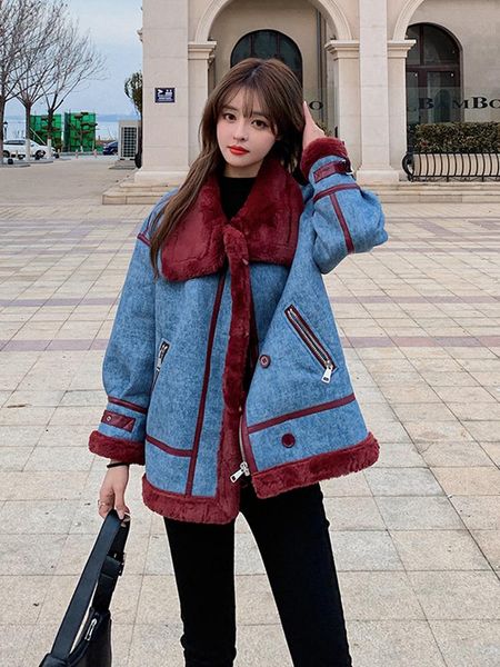 women's fur & faux women 2021 autumn winter fashion lamb wool denim jackets female warm coats ladies casual loose thick outwear d364, Black
women's fur & faux women 2021 autumn winter fashion lamb wool denim jackets female warm coats ladies casual loose thick outwear d364, Black