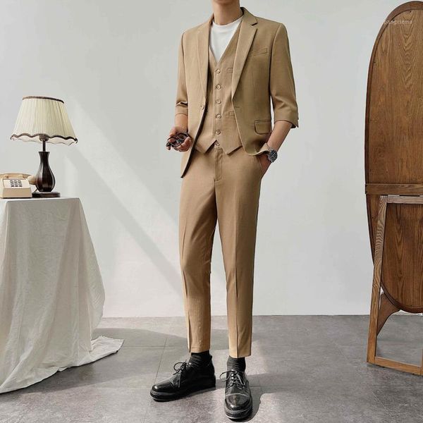 men's tracksuits summer short-sleeved suit slim fashion business society mens formal casual thin dress three-piece, Gray
men's tracksuits summer short-sleeved suit slim fashion business society mens formal casual thin dress three-piece, Gray