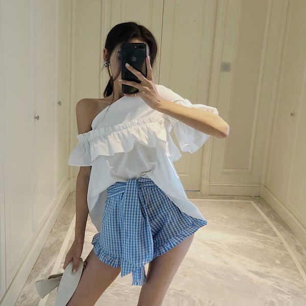 women's t-shirt plaid slash neck summer t-shirts women ruffles loose casual cotton shirts vintage cold shoulder chic two style wea, White
women's t-shirt plaid slash neck summer t-shirts women ruffles loose casual cotton shirts vintage cold shoulder chic two style wea, White