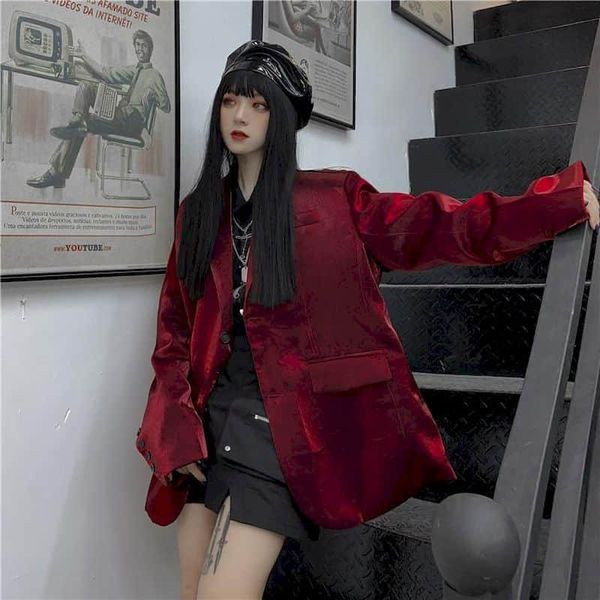 women's suits & blazers burgundy blazer women crimson bright silk suit female korean style personality western fashionable net red loos, White;black
women's suits & blazers burgundy blazer women crimson bright silk suit female korean style personality western fashionable net red loos, White;black