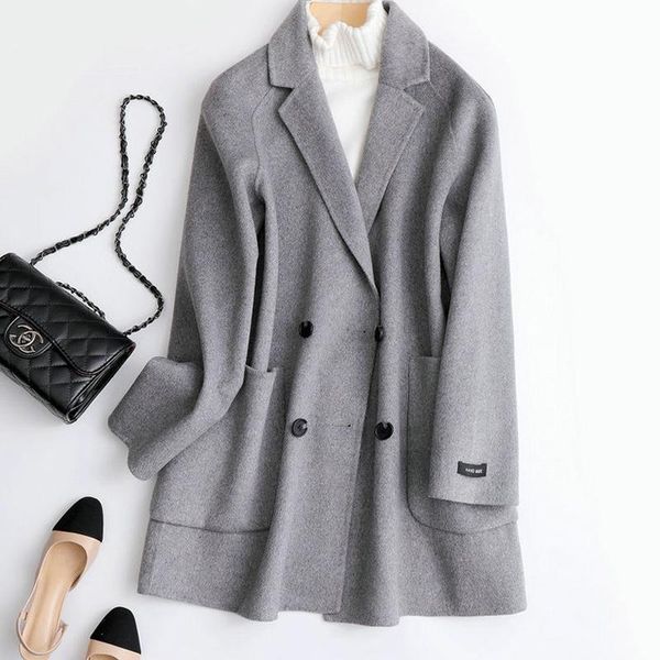 women's wool & blends autumn winter thickened warm double side cashmere coat fashion grey korean loose suit collar streetwear overcoat, Black
women's wool & blends autumn winter thickened warm double side cashmere coat fashion grey korean loose suit collar streetwear overcoat, Black