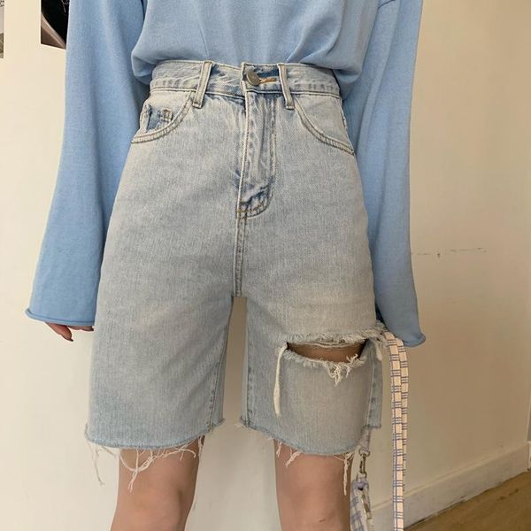 2021 summer new korean students' high waist straight tube wide leg 5-point pants, Blue
2021 summer new korean students' high waist straight tube wide leg 5-point pants, Blue