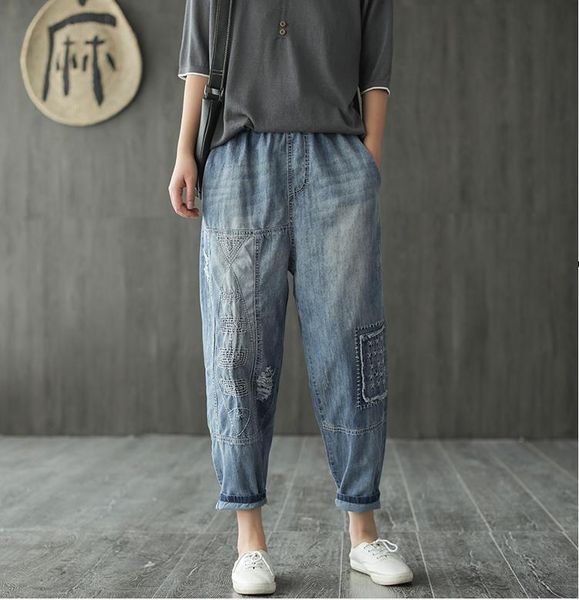 women's jeans 2021 summer women retro elastic waist all-match denim pants casual ladies embroidery bleached vintage trousers, Blue
women's jeans 2021 summer women retro elastic waist all-match denim pants casual ladies embroidery bleached vintage trousers, Blue