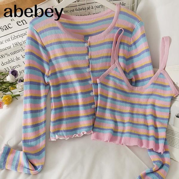 women's knits & tees sweet o-neck long sleeve knitted cardigan single breasted hit color stripe short sweater with camisole 2021 spring, White
women's knits & tees sweet o-neck long sleeve knitted cardigan single breasted hit color stripe short sweater with camisole 2021 spring, White