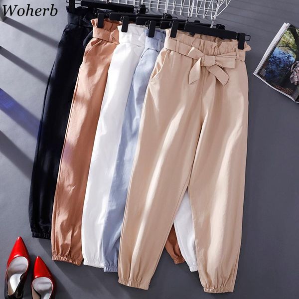 women's pants & capris woherb high waist casual loose harem women solid color lace up ankle length trousers female fashion pantalones 9, Black;white
women's pants & capris woherb high waist casual loose harem women solid color lace up ankle length trousers female fashion pantalones 9, Black;white