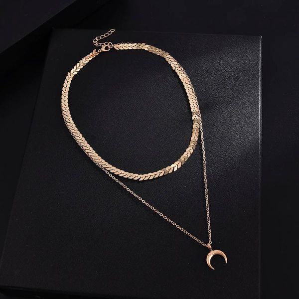 chokers fashion double fish bone chain jewelry female european and american trend personality moon choker necklace, Golden;silver
chokers fashion double fish bone chain jewelry female european and american trend personality moon choker necklace, Golden;silver