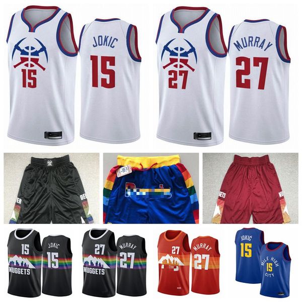 denvernuggetsbasketball jerseys authentic 15 jokic jamal 27 murray jersey 2021 edition city shorts red black, Black;red