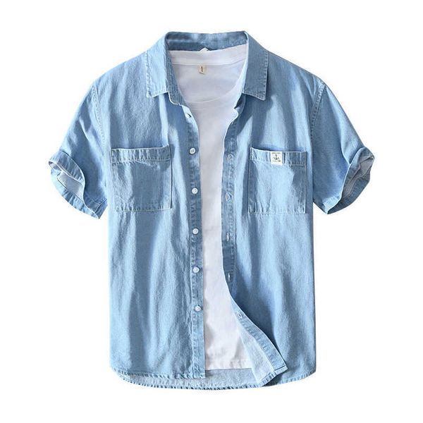 summer thin denim short sleeve shirt for men soft 100%pure cotton pockets decorate slim slight elastic cowboy shirt clothing 210601, White;black
summer thin denim short sleeve shirt for men soft 100%pure cotton pockets decorate slim slight elastic cowboy shirt clothing 210601, White;black