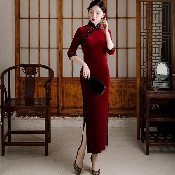 ethnic clothing lace floral women chinese bridal wedding qipao long dresses velour slim cheongsams large size 3xl classic vestidos gown, Red
ethnic clothing lace floral women chinese bridal wedding qipao long dresses velour slim cheongsams large size 3xl classic vestidos gown, Red