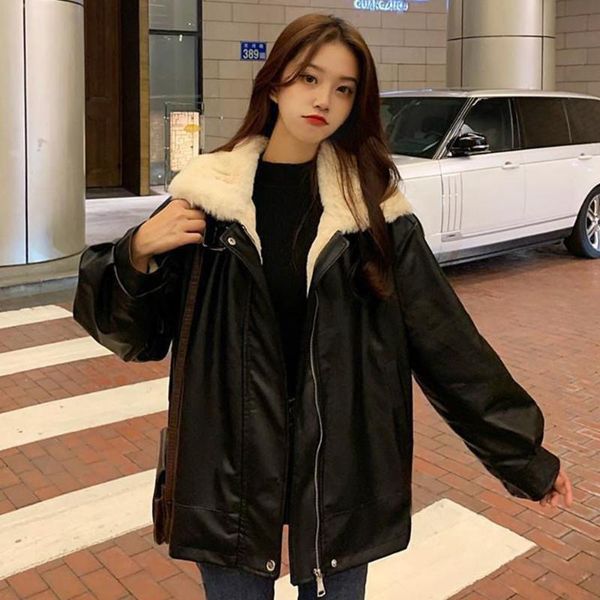women's leather & faux female loose plush korean motorcycle jacket fashion winter fur coat women thick warm black outerwear
women's leather & faux female loose plush korean motorcycle jacket fashion winter fur coat women thick warm black outerwear