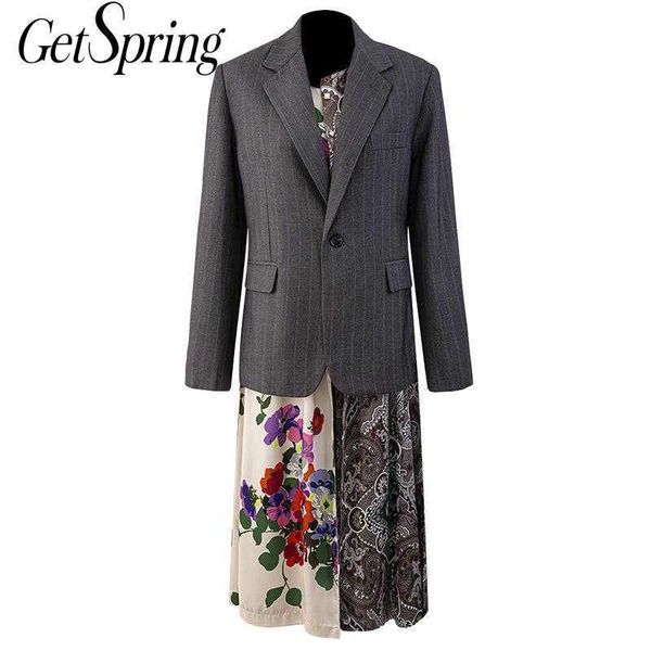 getspring women blazer single button ladies coat printed stitching fake two women's suit jacket temperament 210601, White;black
getspring women blazer single button ladies coat printed stitching fake two women's suit jacket temperament 210601, White;black