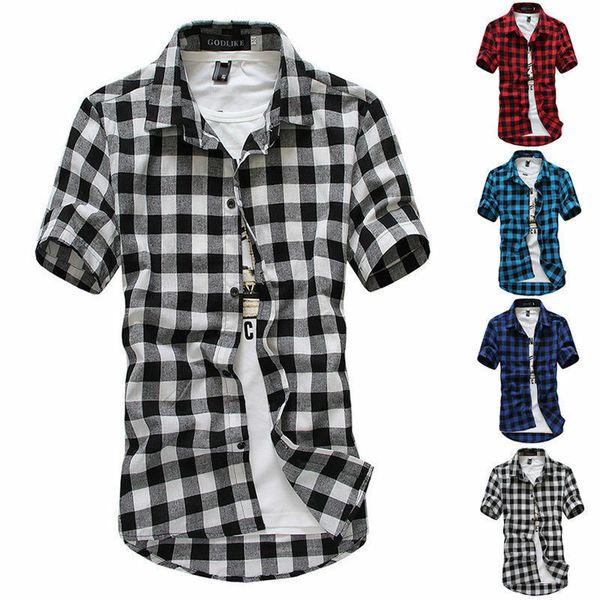 fashion summer casual shirt men plaid short mouwen tea, White;black 
fashion summer casual shirt men plaid short mouwen tea, White;black