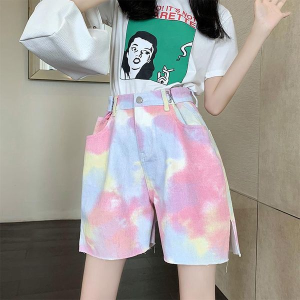 women's shorts guuzyuviz painted denim women high waist plus size spodenki damskie tie-dye split ends and broken edges jean, White;black 
women's shorts guuzyuviz painted denim women high waist plus size spodenki damskie tie-dye split ends and broken edges jean, White;black