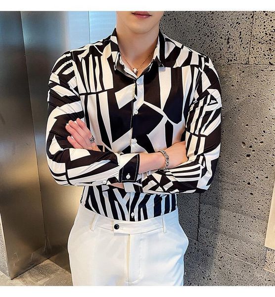 men's casual shirts autumn fashion ice silk shirt long-sleeved patterned gentleman designer, White;black
men's casual shirts autumn fashion ice silk shirt long-sleeved patterned gentleman designer, White;black