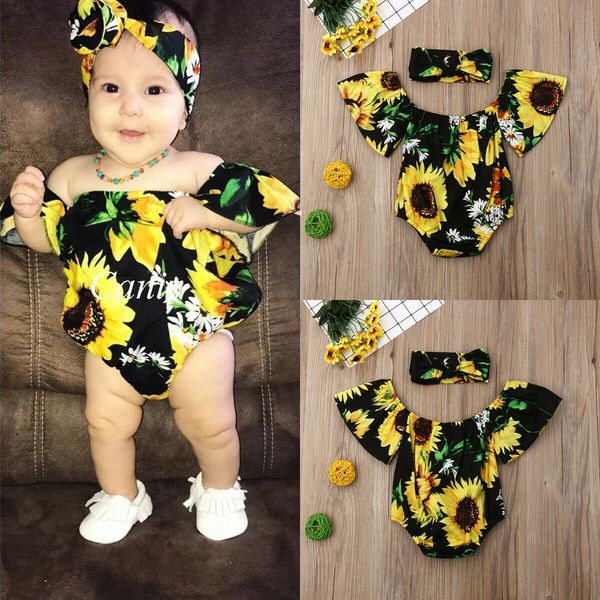 summer newborn baby girl clothes off shoulder bodysuits sunsuit headband 2pcs sunflower print outfits set, White
summer newborn baby girl clothes off shoulder bodysuits sunsuit headband 2pcs sunflower print outfits set, White