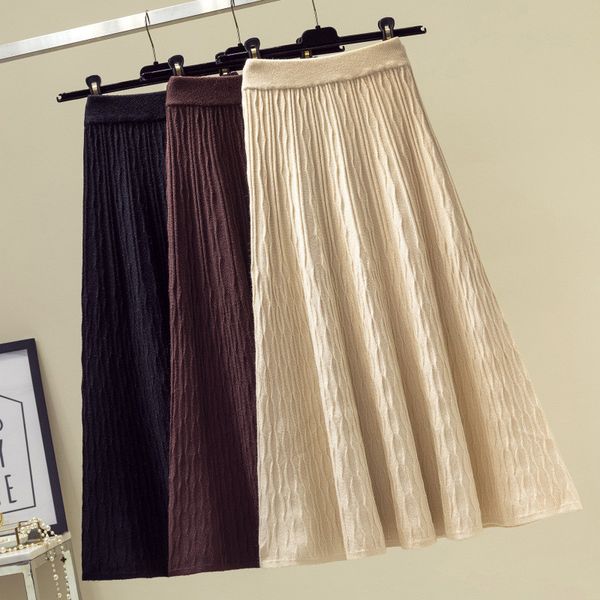 women knitted pleated skirt autumn winter high waist elastic solid a-line skirt korean warm streetwear sweater skirt, White;black
women knitted pleated skirt autumn winter high waist elastic solid a-line skirt korean warm streetwear sweater skirt, White;black