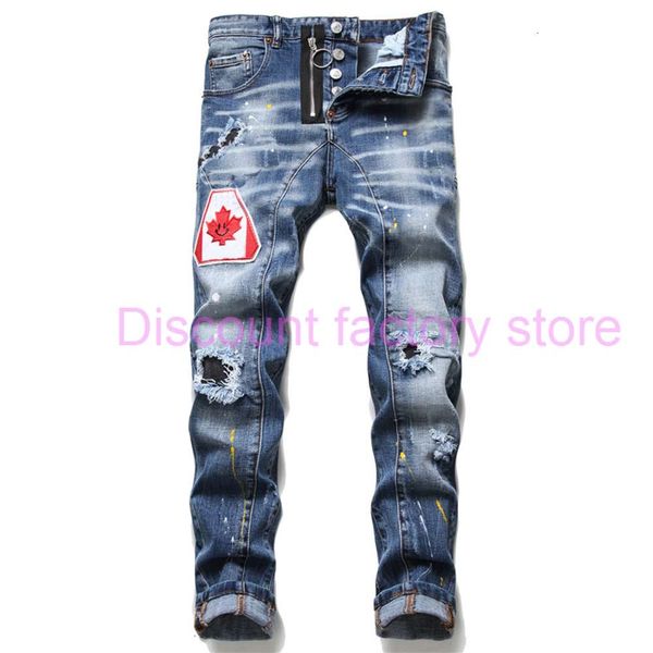 unique mens ripped slim fit jeans fashion distressed skinny washed frayed motocycle denim pants hip hop biker trousers 1070, Blue