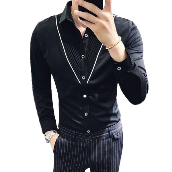 geometric unique design shirt wedding party club slim fit long sleeve button down fashion designer korean blouses, White;black 
geometric unique design shirt wedding party club slim fit long sleeve button down fashion designer korean blouses, White;black
