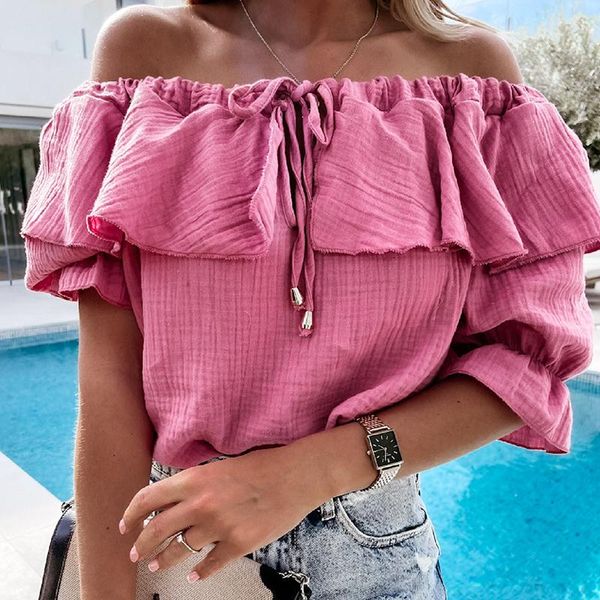 women's blouses & shirts slash neck women blusas mujer de moda 2021 verano lace up summer boho beach holiday solid blouse g2582, White
women's blouses & shirts slash neck women blusas mujer de moda 2021 verano lace up summer boho beach holiday solid blouse g2582, White