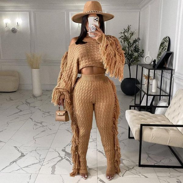 women's two piece pants autumn winter knitted women sets clothes 2021 tassel crop and pant suits sweater womens outfits tracksuit, White
women's two piece pants autumn winter knitted women sets clothes 2021 tassel crop and pant suits sweater womens outfits tracksuit, White