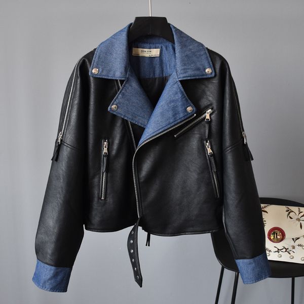 2021 autumn new notched denim patchwork full shoulder profile hem belt pu leather jacket women 4jed, Black;brown
2021 autumn new notched denim patchwork full shoulder profile hem belt pu leather jacket women 4jed, Black;brown