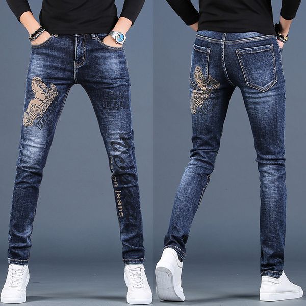 men's jeans wholesale denim men's printed ripped jeans men's high-end casual long pants 2021 summer korean style trendy pen, Blue
men's jeans wholesale denim men's printed ripped jeans men's high-end casual long pants 2021 summer korean style trendy pen, Blue