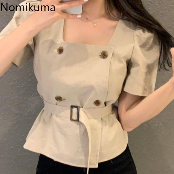 women's blouses & shirts nomikuma korean double breasted women elegant belt slim waist puff sleeve square collar 2021 short blusas 6h4, White
women's blouses & shirts nomikuma korean double breasted women elegant belt slim waist puff sleeve square collar 2021 short blusas 6h4, White