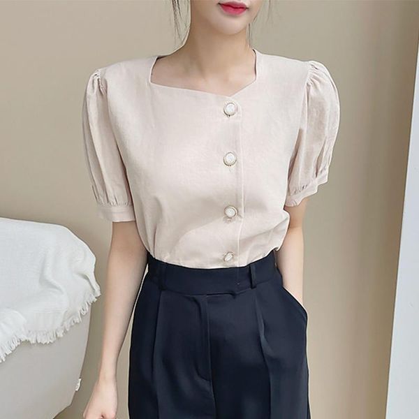 women's blouses & shirts korean chic summer french temperament square collar single-breasted loose solid color wild short-sleeved shirt, White
women's blouses & shirts korean chic summer french temperament square collar single-breasted loose solid color wild short-sleeved shirt, White