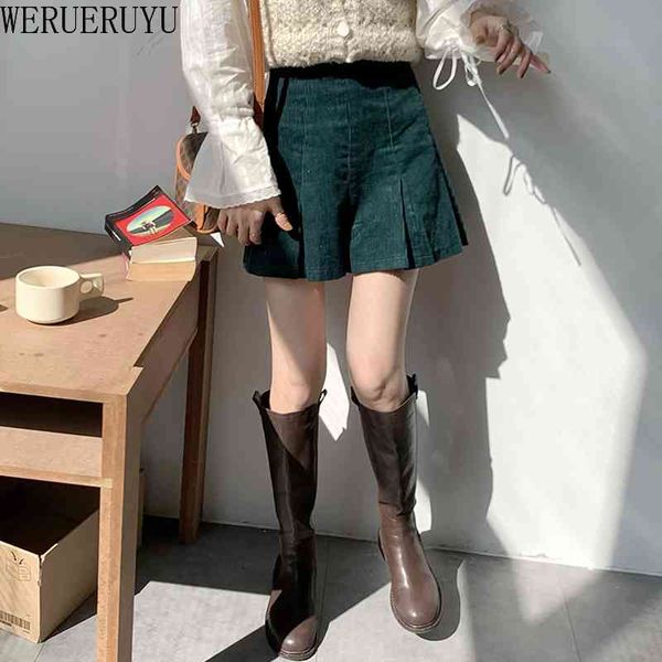 werueruyu corduroy brown a line mini skirt women casual autumn elegant pleated skirts korean style high waist skirt 210608, Black 
werueruyu corduroy brown a line mini skirt women casual autumn elegant pleated skirts korean style high waist skirt 210608, Black