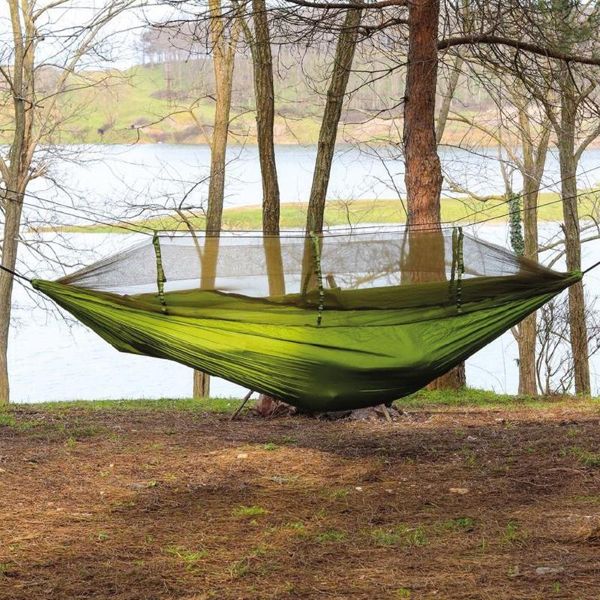 camp furniture single double hammock outdoor travel survival hunting sleeping bed portable with mosquito net hanging
