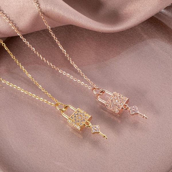 pendant necklaces zircon gold padlock necklace stainless steel charm light luxury tide clavicle chain lock and key boho collares, Silver
pendant necklaces zircon gold padlock necklace stainless steel charm light luxury tide clavicle chain lock and key boho collares, Silver